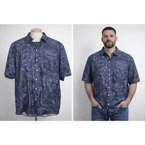 2 Tommy Bahama Hawaiian Shirts Mens Large Blue Gray Palm Leaf Print Tencel Modal